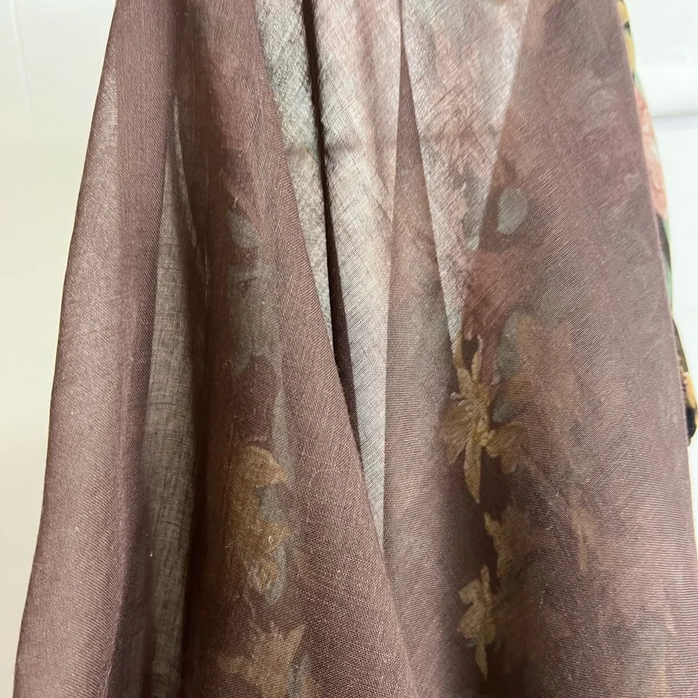 Vintage 1970s One of a Kind Brown Floral Semi-Sheer Wrap Dress - Picture 11 of 11